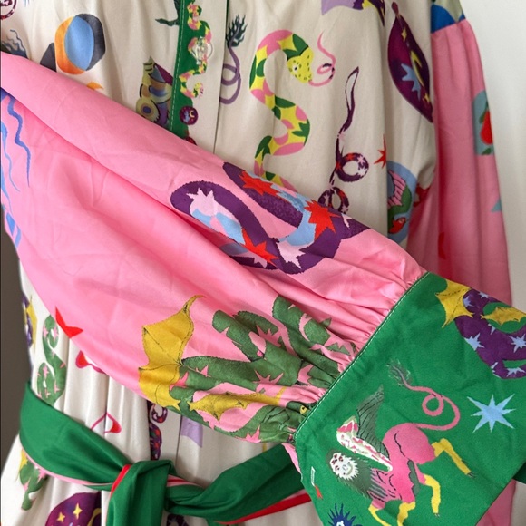 2 Bohemian Patchwork Maxi Dresses with Green Sash - Picture 13 of 15